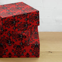 Red Haunted Mansion pattern on wrapping paper sheets, front product mockup