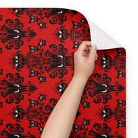 Red Haunted Mansion pattern on wrapping paper sheets, front product mockup
