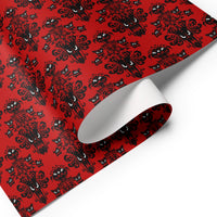 Red Haunted Mansion pattern on wrapping paper sheets, front product mockup