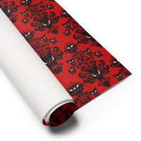 Red Haunted Mansion pattern on wrapping paper sheets, front product mockup