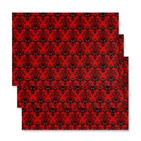 Red Haunted Mansion pattern on wrapping paper sheets, front product mockup