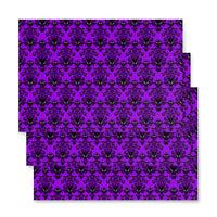 Purple Haunted Mansion pattern on wrapping paper sheets, front product mockup