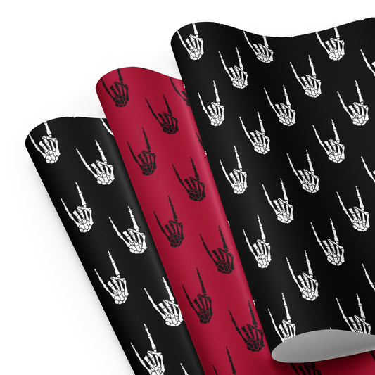 Devil Horns Bone Hand pattern on wrapping paper sheets, front product mockup