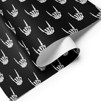 Devil Horns Bone Hand pattern on wrapping paper sheets, front product mockup