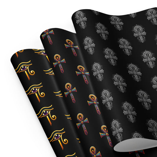 Eye of Ra & Ankh pattern on wrapping paper sheets, front product mockup