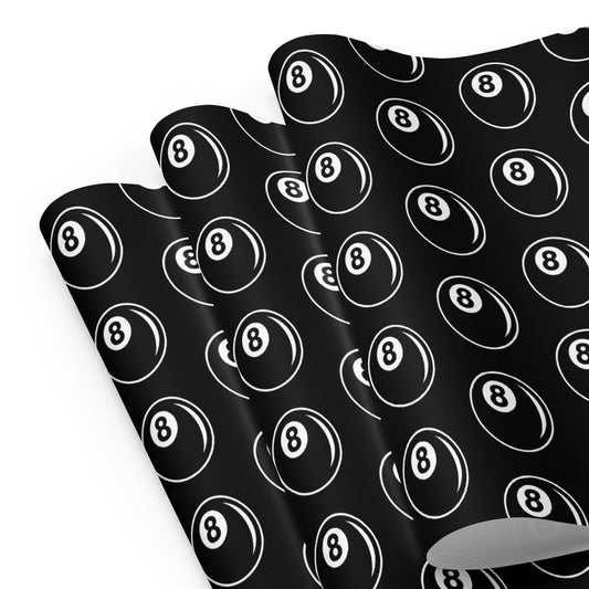 8 Ball Billiards pattern on wrapping paper sheets, front product mockup