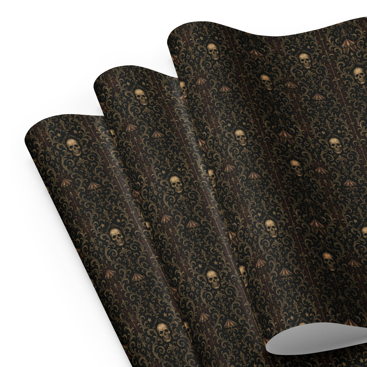 Skull Carnival pattern on wrapping paper sheets, front product mockup
