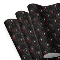 Skulls Roses & Ravens pattern on wrapping paper sheets, front product mockup