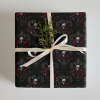 Skulls Roses & Ravens pattern on wrapping paper sheets, front product mockup