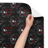 Skulls Roses & Ravens pattern on wrapping paper sheets, front product mockup
