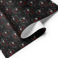 Skulls Roses & Ravens pattern on wrapping paper sheets, front product mockup