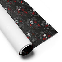 Skulls Roses & Ravens pattern on wrapping paper sheets, front product mockup