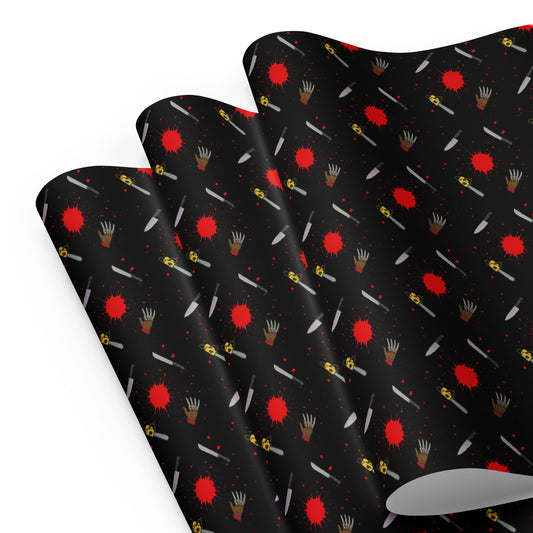 Classic Horror Weapons pattern on wrapping paper sheets, front product mockup