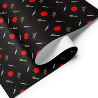Classic Horror Weapons pattern on wrapping paper sheets, front product mockup