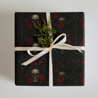 Skulls Bats Ravens & Roses pattern on wrapping paper sheets, front product mockup