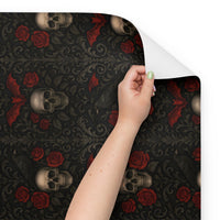 Skulls Bats Ravens & Roses pattern on wrapping paper sheets, front product mockup