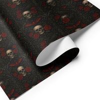 Skulls Bats Ravens & Roses pattern on wrapping paper sheets, front product mockup