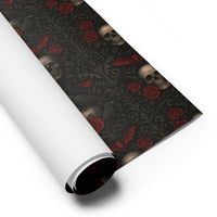 Skulls Bats Ravens & Roses pattern on wrapping paper sheets, front product mockup