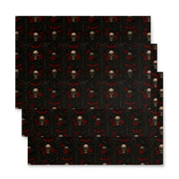 Skulls Bats Ravens & Roses pattern on wrapping paper sheets, front product mockup