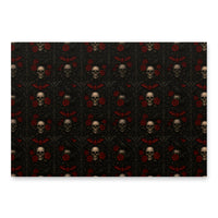Skulls Bats Ravens & Roses pattern on wrapping paper sheets, front product mockup