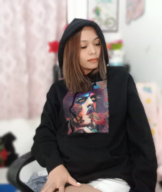 Star Child Surreal Portrait design on unisex hoodie, product view