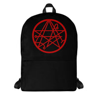Necronomicon Sigil artwork on unisex backpack, front view