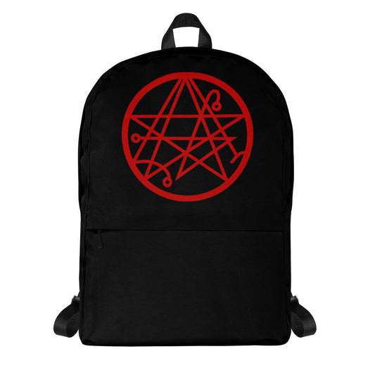 Necronomicon Sigil artwork on unisex backpack, front view