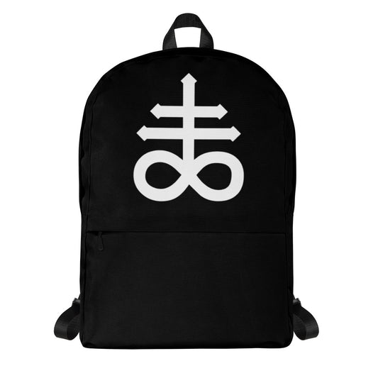 Leviathan Cross artwork on unisex backpack, front view