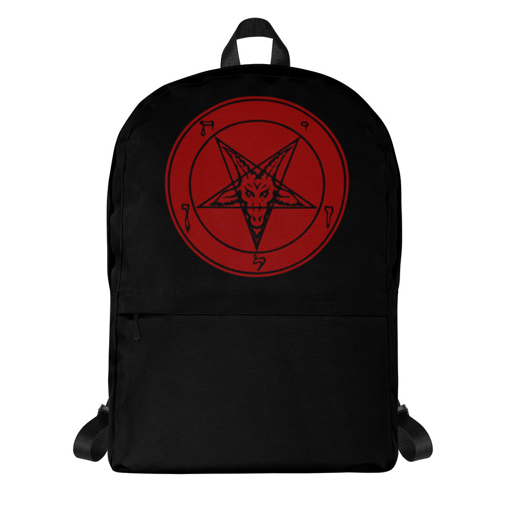 Solid Red Sigil of Baphomet Church of Satan Pentagram Backpack School Bag - Edge of Life Designs