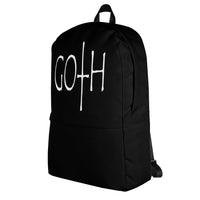 White GOTH Wordmark backpack, left-side view