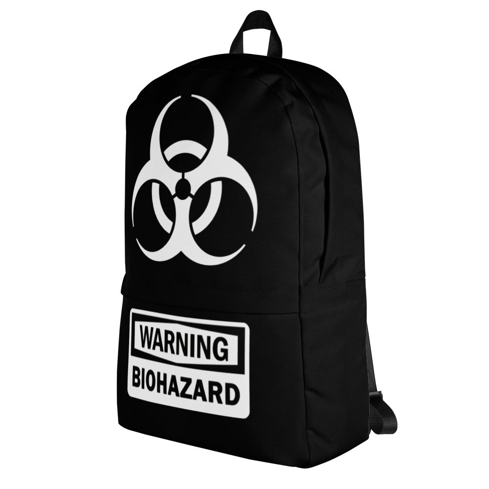 White Bio Hazard Symbol Warning Sign Backpack School Bag - Edge of Life Designs