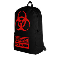 Red Biohazard Warning backpack, left-side view