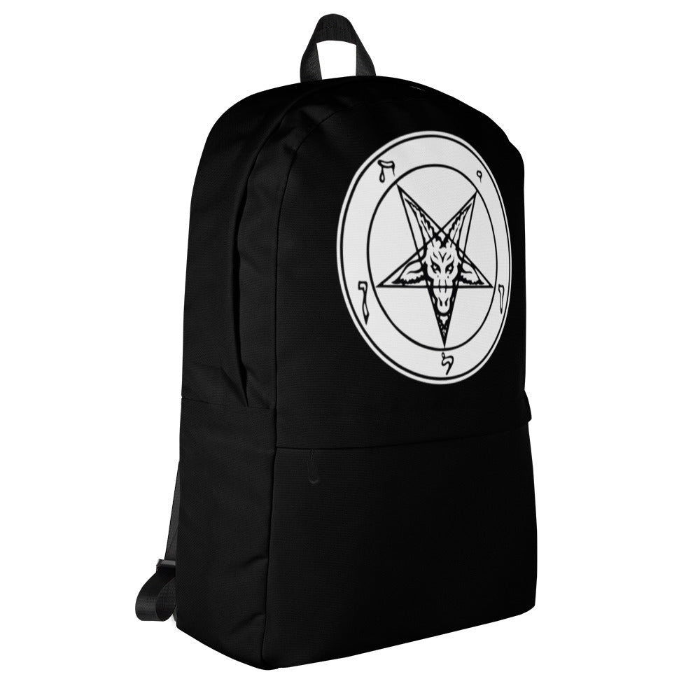 White Solid Sigil of Baphomet Church of Satan Pentagram Backpack School Bag - Edge of Life Designs