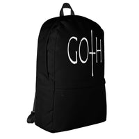 White GOTH Wordmark backpack, right-side view