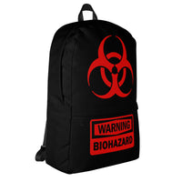 Red Biohazard Warning backpack, right-side view