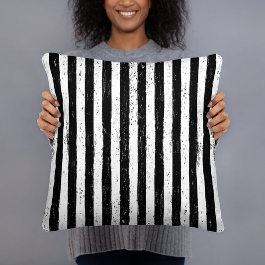 Distressed Vertical Stripes artwork on 18 by 18 inch throw pillow, front view