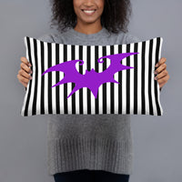 Purple Bat & Vertical Stripes artwork on 20 by 12 inch throw pillow, front view