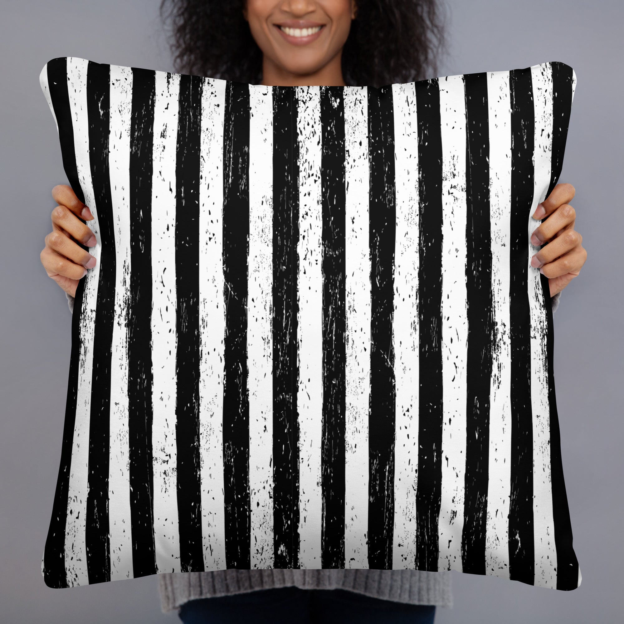 Black and White Distressed Vertical Stripe Basic Pillow - Edge of Life Designs