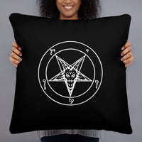 Sigil of Baphomet artwork on 22 by 22 inch throw pillow, front view