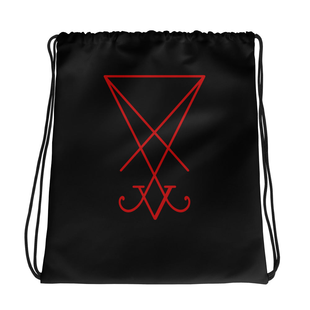 Red Sigil of Lucifer Symbol The Seal of Satan Drawstring Cinch Bag - Edge of Life Designs