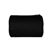 Black unisex duffle gym bag, bottom view
