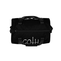 Black unisex duffle gym bag, top view