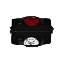 Black unisex duffle gym bag, top view