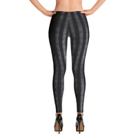 Black & Gray Vertical Stripes pattern on women's leggings, back view