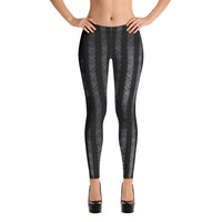 Black & Gray Vertical Stripes pattern on women's leggings, front view