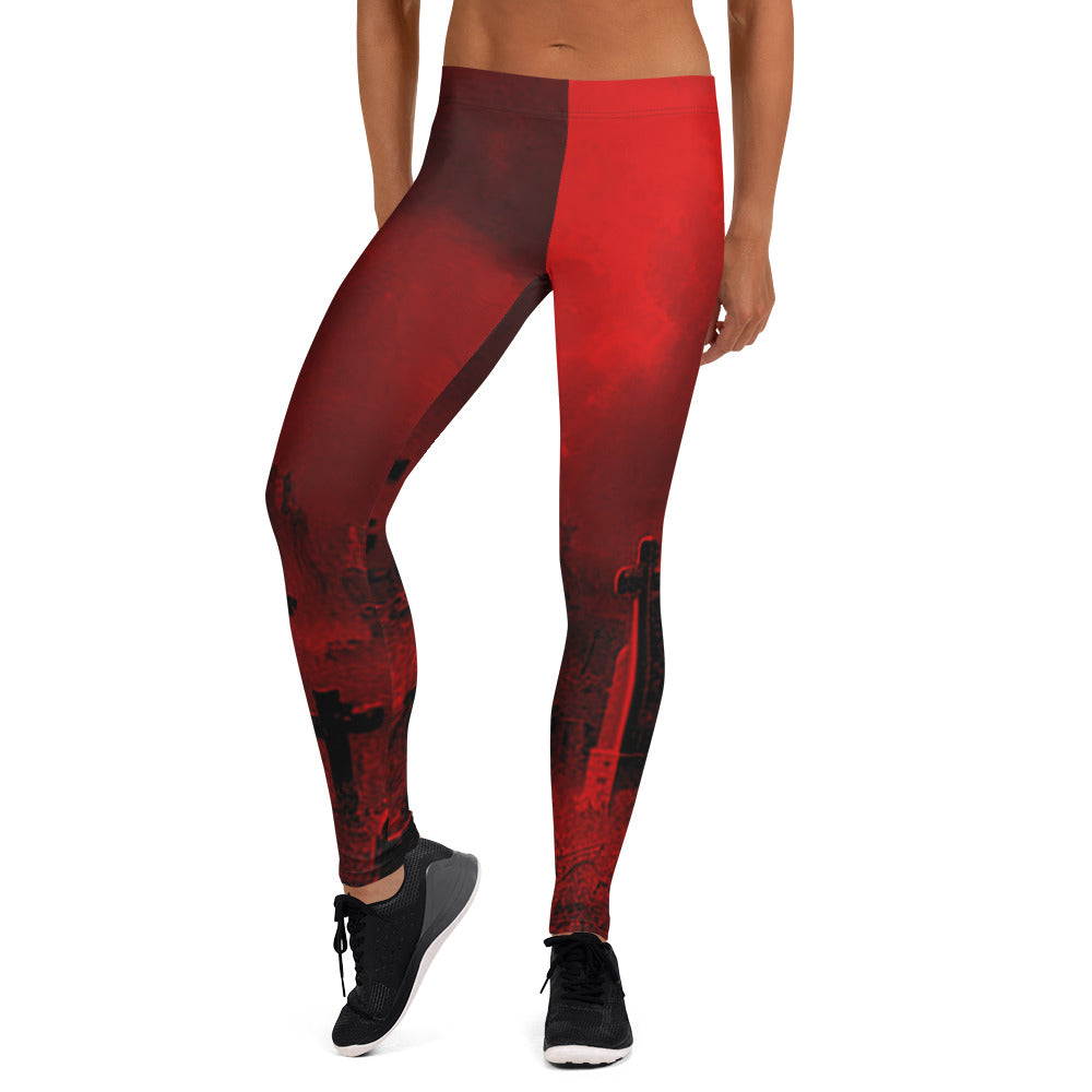 Red Gothic Haunted Cemetery Fashion Leggings