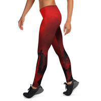 Red Haunted Cemetery pattern on women's leggings, left-side view