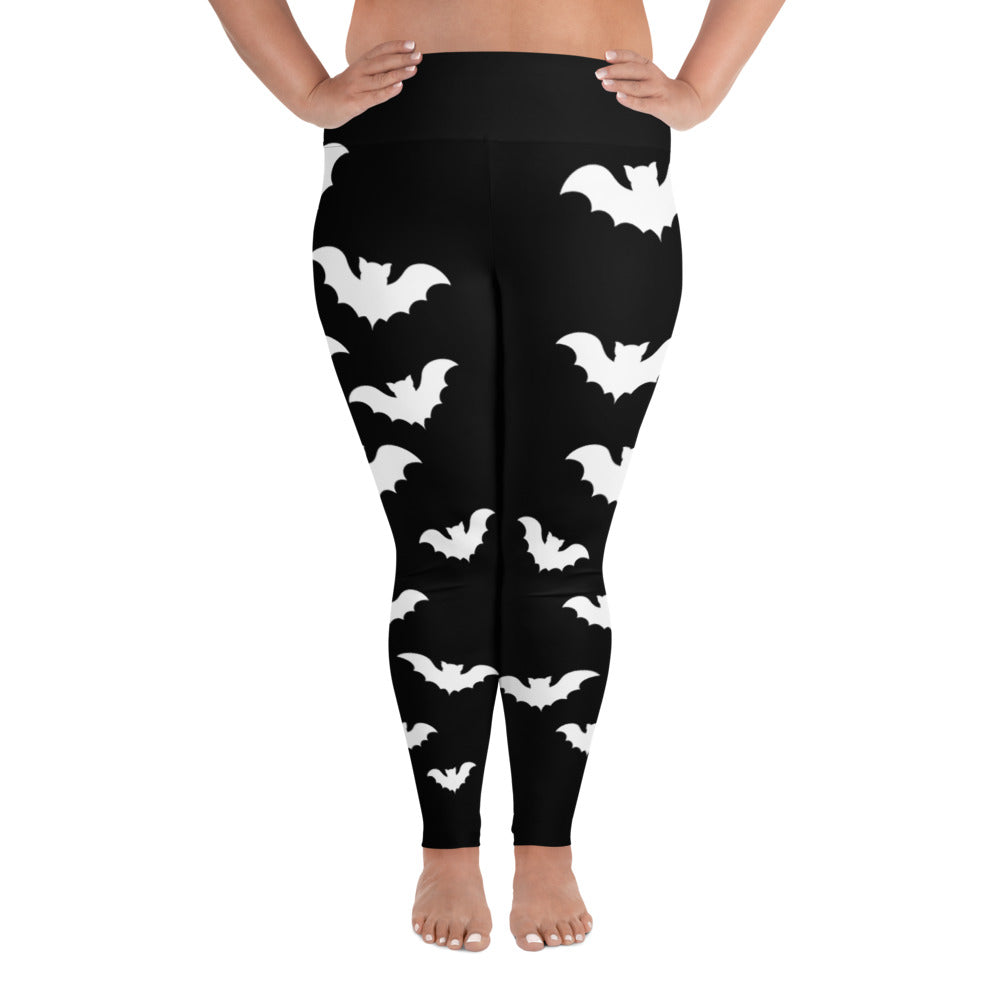 Plus Size Halloween Flying Vampire Bat Style Black Leggings - Edge of Life Designs