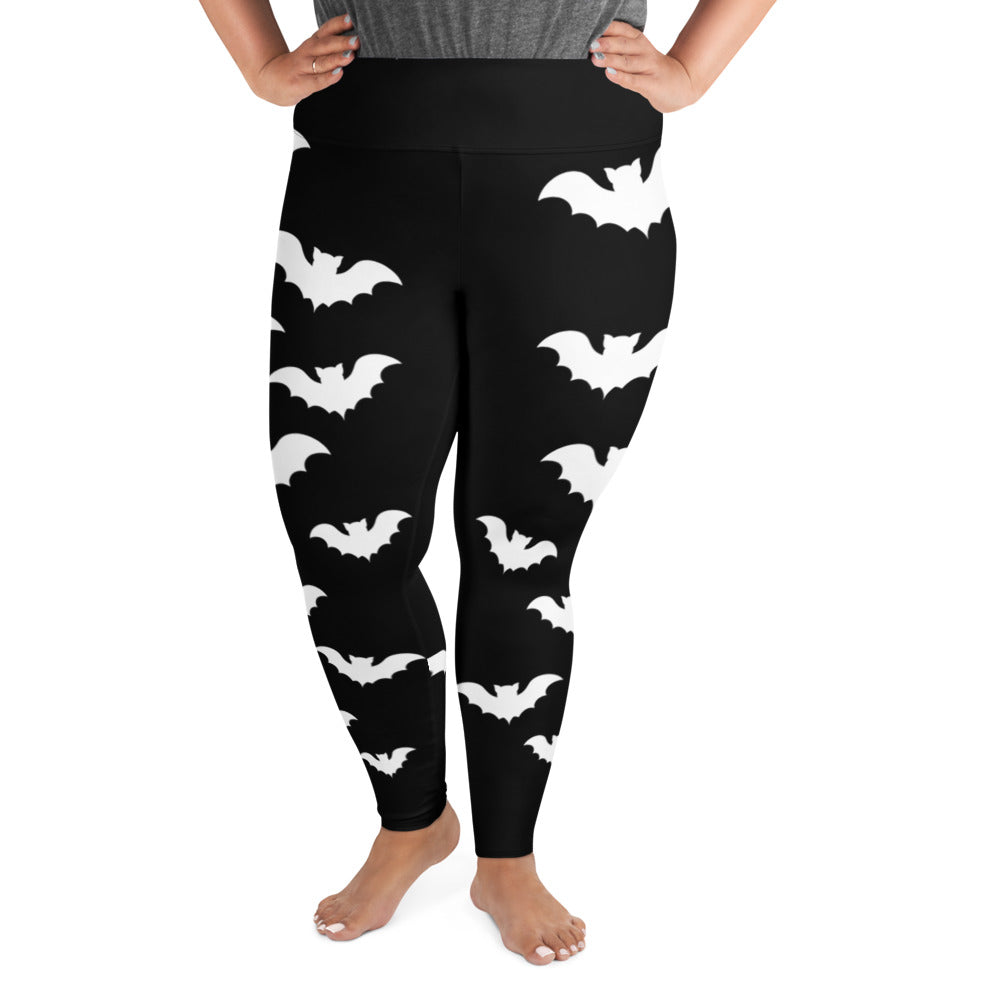 Plus Size Halloween Flying Vampire Bat Style Black Leggings - Edge of Life Designs