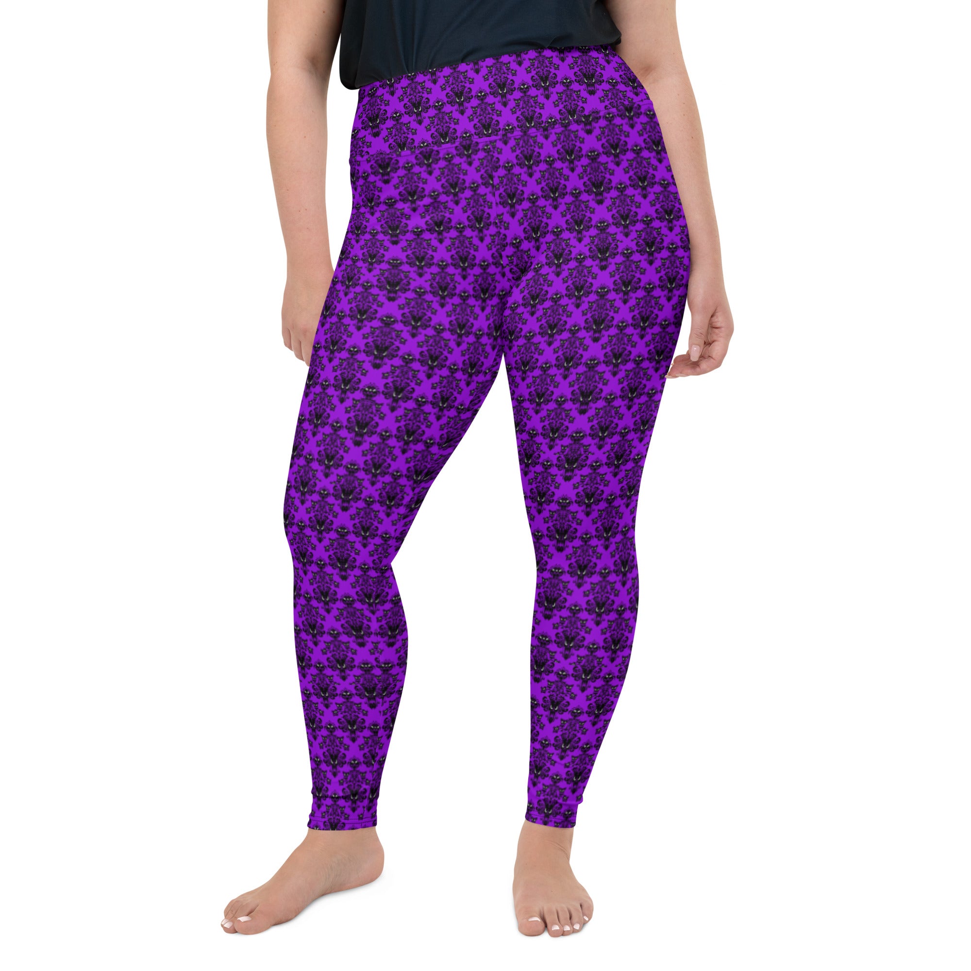 Plus Size Purple Gothic Haunted Mansion Style All-Over Print Leggings Halloween Pattern - Edge of Life Designs